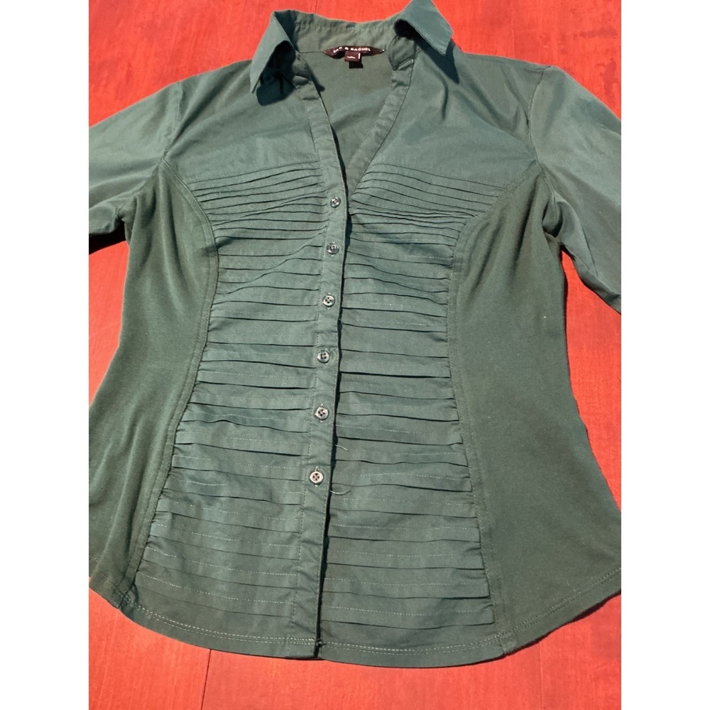 Zac & Rachel Green Pleated Pintuck Button Down Blouse Long Sleeve Top Medium